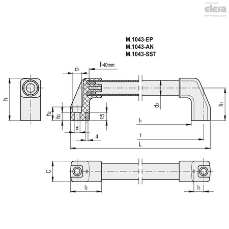 Elesa Stainless steel tube, front mounting, M.1043/20-350-SST M.1043-SST